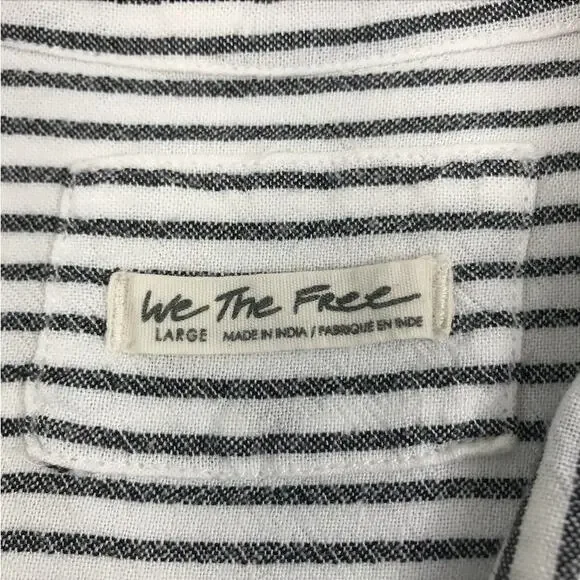 FREE PEOPLE One & Only Linen Blend Blouse Tunic Sz L Black White Boho Festival - Picture 9 of 11